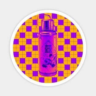 Vintage Thermos Hot Pink with Orange and Purple Tile Floor Pattern - Retro Hong Kong Magnet